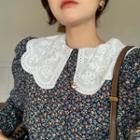 Floral Print Eyelet Lace Collar Blouse Floral - Black - One Size