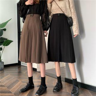 Plain High-waist Accordion Pleat Midi Skirt