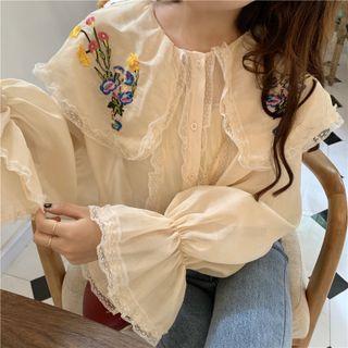 Floral Collared Blouse Almond - One Size