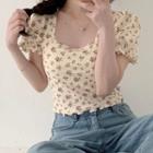 Puff-sleeve Square Neck Floral Top