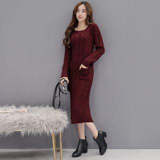 Slit-back Cable-knit Long Sweater