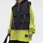 Hooded Half-zip Chained Cargo Vest Black - One Size