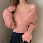 Long-sleeve Plain Mock Two-piece Knit Top