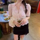 Short-sleeve Button-up Lace Top / Chiffon Camisole