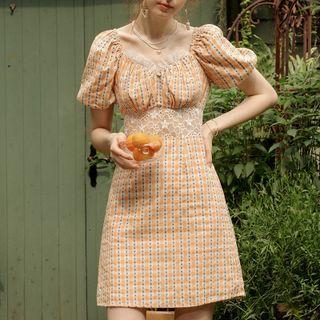 Lace Panel Floral Mini A-line Dress