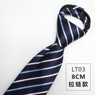 Striped Neck Tie Lt03 - Pre-tied Necktie - Zipped - Dark Blue - One Size
