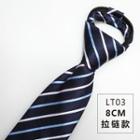 Striped Neck Tie Lt03 - Pre-tied Necktie - Zipped - Dark Blue - One Size