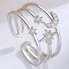 925 Sterling Silver Rhinestone Layered Ring 1 Pc - Silver - One Size