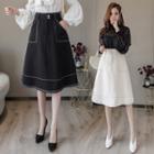 Contrast-trim High-waist A-line Dress
