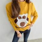 Mock-neck Owl Knit Top