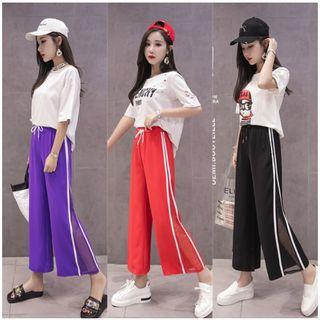Mesh Panel Cropped Wide Leg Pants