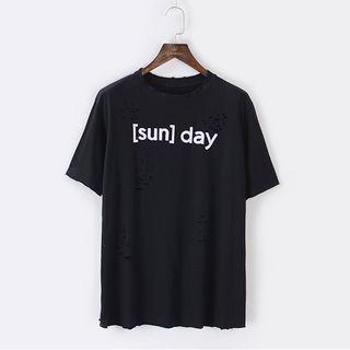 Ripped Lettering Short-sleeve T-shirt