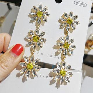 Rhinestone Flower Dangle Earring 1 Pair - Transparent & Yellow - One Size