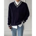 V-neck Contrast-trim Oversize Sweater