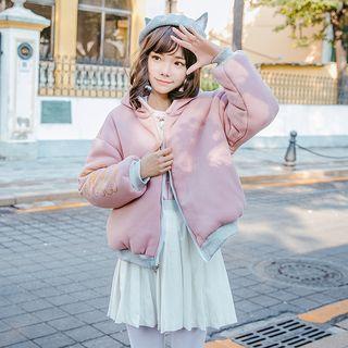 Hooded Zip Padded Jacket / Furry Trim
