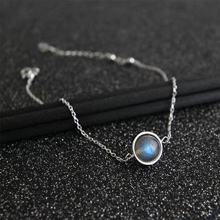 925 Sterling Silver Rhinestone Charm Anklet White Gold - One Size