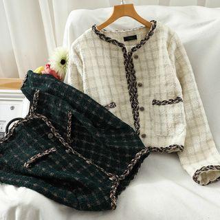 Contrast Trim Tweed Cropped Jacket