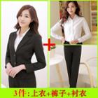 Set: Two Buttons Blazer + Straight-leg Dress Pants + Dress Shirt