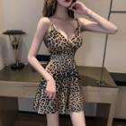 Spaghetti Strap Leopard Print Mini A-line Dress