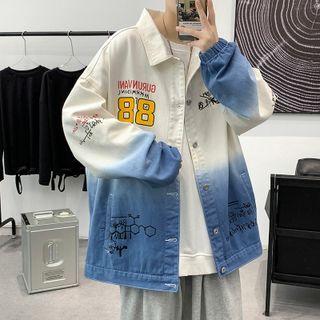 Long-sleeve Gradient Letter Print Denim Jacket