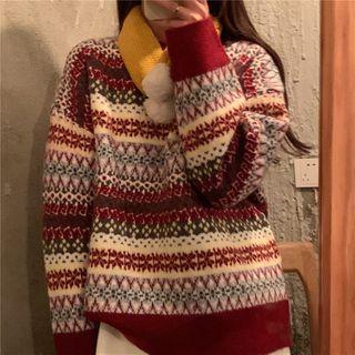 Jacquard Sweater Red & Green & White - One Size