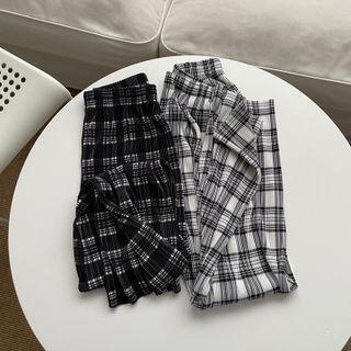 Elastic Waist Pleated Gingham Pants
