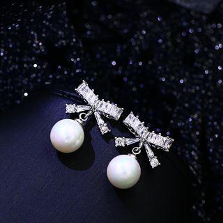 Faux Pearl Bow Accent Earring