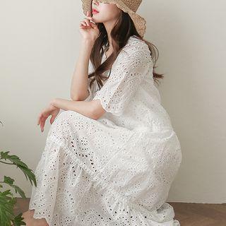 Round-neck Perforated Dress Ivory - One Size