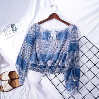 Plaid Crop Chiffon Top