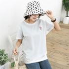 Short-sleeve Horse Embroidered T-shirt White - One Size