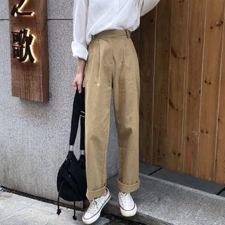 Plain Wide Leg Pants / Long-sleeve Plain Shirt