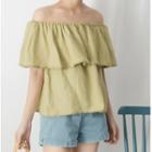 Off Shoulder Elbow-sleeve Top Yellow - One Size
