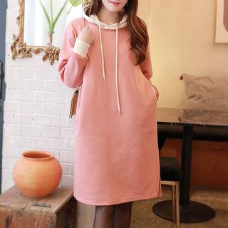 Contrast Fleece-lined Midi Hoodie Dress