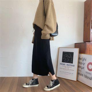 High-waist Drawstring Plain Knit Skirt