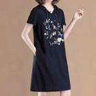 Short-sleeve Embroidered Hoodie Dress