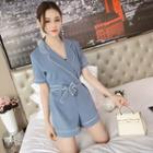 Contrast Trim Short-sleeve Playsuit