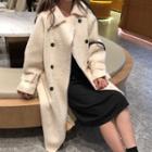 Double-breasted Fleece Long Coat White - One Size