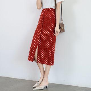 Slit Dotted Chiffon Midi Skirt