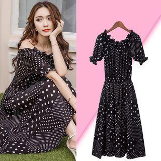 Dotted Off-shoulder Chiffon Dress