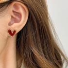 Heart Stud Earring 1 Pair - Gold Trim - Red - One Size