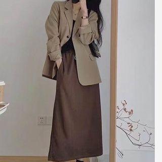 Single Button Blazer / Midi Straight Fit Skirt