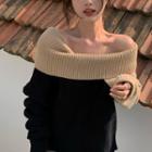 Asymmetric Off-shoulder Sweater Dress Black & Brown - One Size