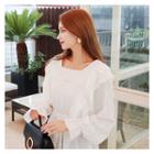 Square-neck Frill-trim A-line Top
