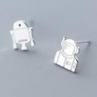 Robot 925 Sterling Silver Non-matching Stud Earring 1 Pair - S925 Silver - One Size