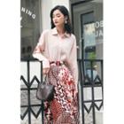 Long-sleeve Printed Shirt / Midi Printed Pleated Skirt / Set