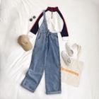 One-shoulder Straight-cut Denim Jumper Pants