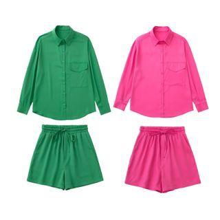 Plain Shirt / Drawstring Wide Leg Shorts