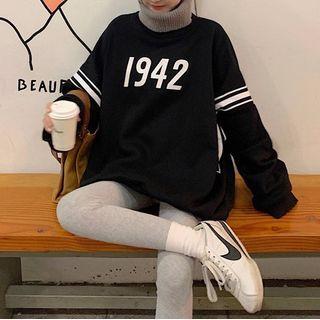 Contrast High Neck Fleece-lined Print Sweatshirt