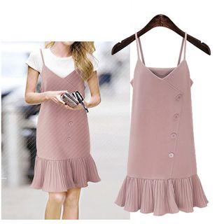 Ruffle Hem Buttoned Strappy Dress