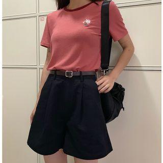 Set: Contrast-trim Short-sleeve T-shirt + Shorts